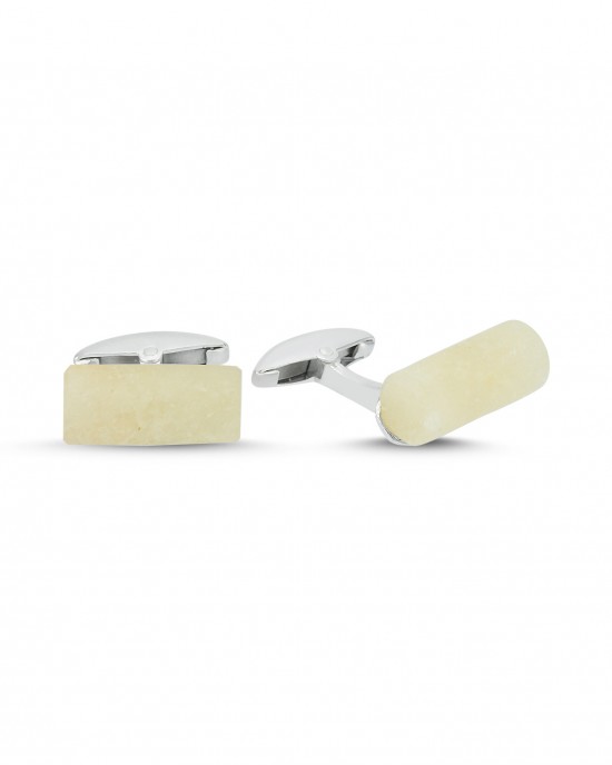 Cylinder Calcite Silver Cufflinks