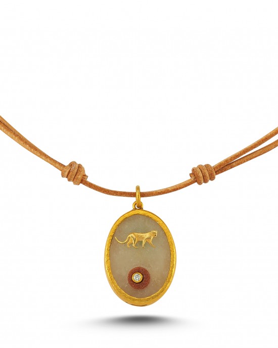 Oval Evil Eye Necklace with Leather Strap