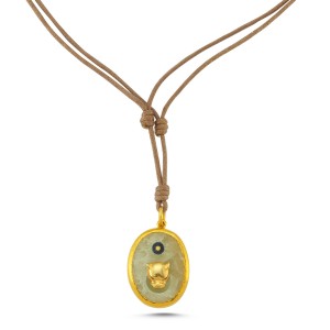 Oval Evil Eye Necklace with Leather Strap