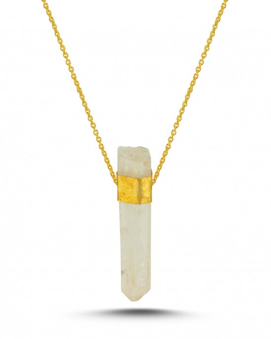 Rough Quartz Rod Necklace With Gold Chain