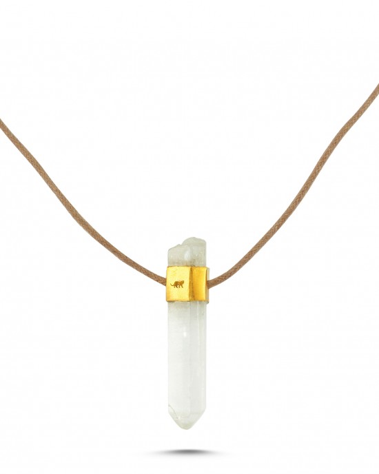 Rough Quartz Rod Necklace With Leather Strap