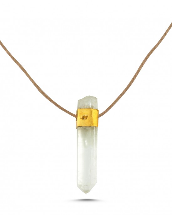 Rough Quartz Rod Necklace With Leather Strap