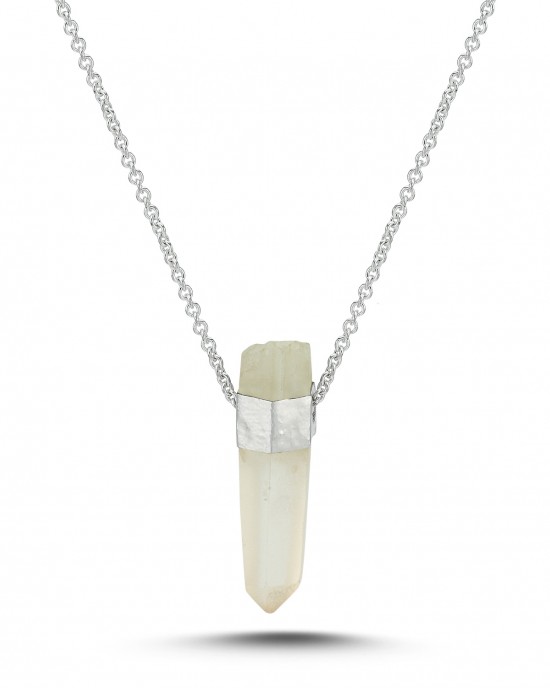 Rough Quartz Rod Necklace With Silver Chain