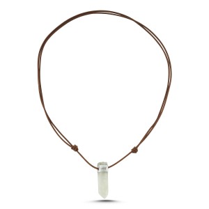 Rough Quartz Rod Silver Necklace With Leather Strap