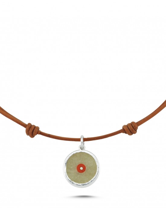 Silver Evil Eye Necklace With Leather Strap